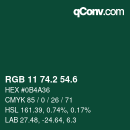 カラーコード: RGB 11 74.2 54.6 | qconv.com