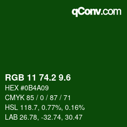 カラーコード: RGB 11 74.2 9.6 | qconv.com