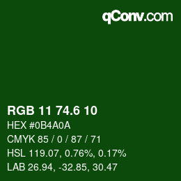 カラーコード: RGB 11 74.6 10 | qconv.com