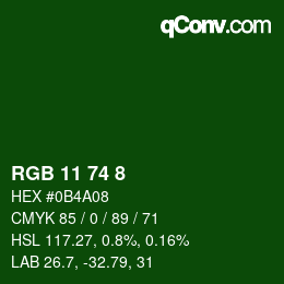 颜色代码: RGB 11 74 8 | qconv.com