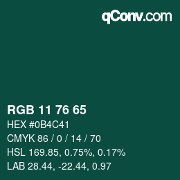 Color code: RGB 11 76 65 | qconv.com