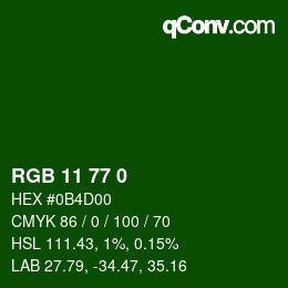 Color code: RGB 11 77 0 | qconv.com