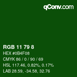 カラーコード: RGB 11 79 8 | qconv.com