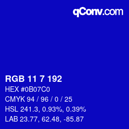 Color code: RGB 11 7 192 | qconv.com