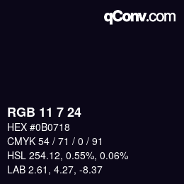 カラーコード: RGB 11 7 24 | qconv.com