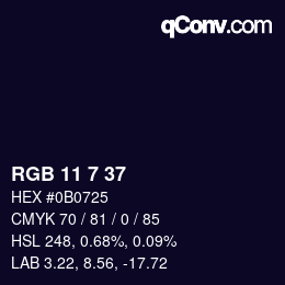 Color code: RGB 11 7 37 | qconv.com