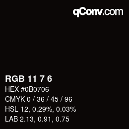 Color code: RGB 11 7 6 | qconv.com