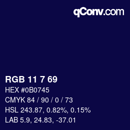 Color code: RGB 11 7 69 | qconv.com