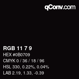 カラーコード: RGB 11 7 9 | qconv.com