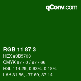カラーコード: RGB 11 87 3 | qconv.com