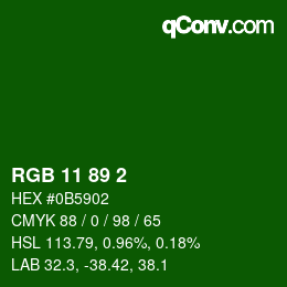 Color code: RGB 11 89 2 | qconv.com