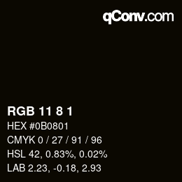 Color code: RGB 11 8 1 | qconv.com