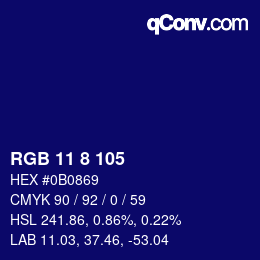 Color code: RGB 11 8 105 | qconv.com