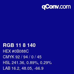 カラーコード: RGB 11 8 140 | qconv.com