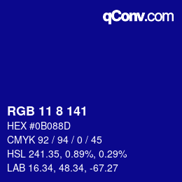 Farbcode: RGB 11 8 141 | qconv.com