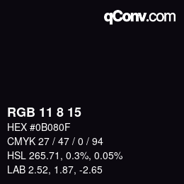 Color code: RGB 11 8 15 | qconv.com