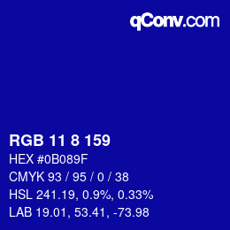 Color code: RGB 11 8 159 | qconv.com