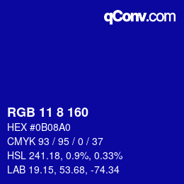Farbcode: RGB 11 8 160 | qconv.com