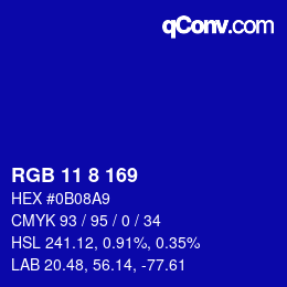 カラーコード: RGB 11 8 169 | qconv.com