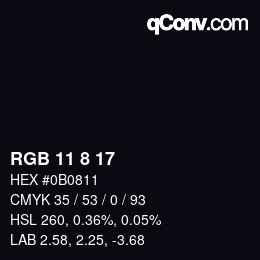 Farbcode: RGB 11 8 17 | qconv.com