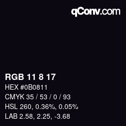 Farbcode: RGB 11 8 17 | qconv.com