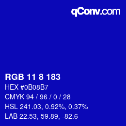 颜色代码: RGB 11 8 183 | qconv.com
