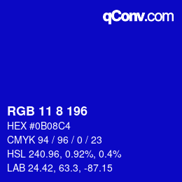 Color code: RGB 11 8 196 | qconv.com