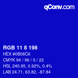 Farbcode: RGB 11 8 198 | qconv.com