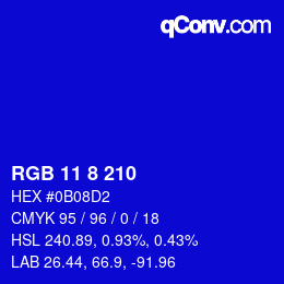 Farbcode: RGB 11 8 210 | qconv.com