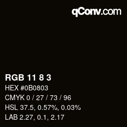 Color code: RGB 11 8 3 | qconv.com