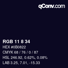 Color code: RGB 11 8 34 | qconv.com