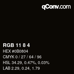 カラーコード: RGB 11 8 4 | qconv.com