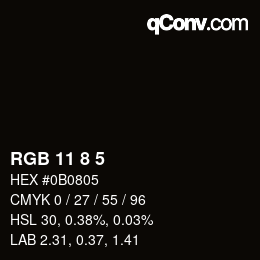 Color code: RGB 11 8 5 | qconv.com