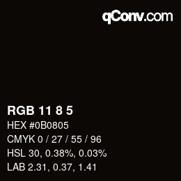 カラーコード: RGB 11 8 5 | qconv.com