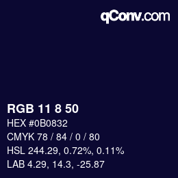 カラーコード: RGB 11 8 50 | qconv.com