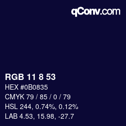 Farbcode: RGB 11 8 53 | qconv.com