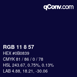 カラーコード: RGB 11 8 57 | qconv.com