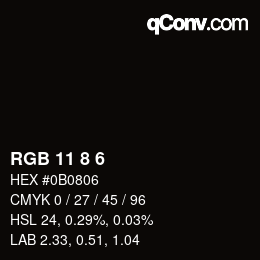 カラーコード: RGB 11 8 6 | qconv.com