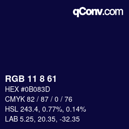 カラーコード: RGB 11 8 61 | qconv.com
