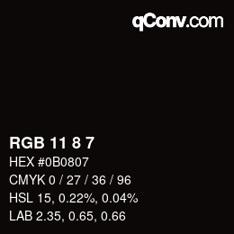 カラーコード: RGB 11 8 7 | qconv.com