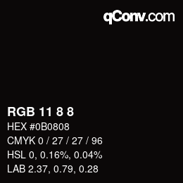 カラーコード: RGB 11 8 8 | qconv.com