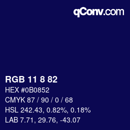 カラーコード: RGB 11 8 82 | qconv.com