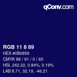 カラーコード: RGB 11 8 89 | qconv.com