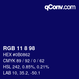 カラーコード: RGB 11 8 98 | qconv.com