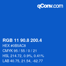 カラーコード: RGB 11 90.8 200.4 | qconv.com
