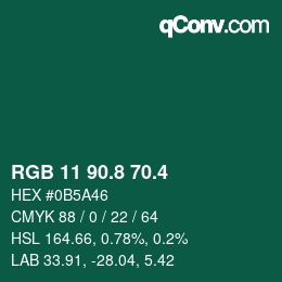 カラーコード: RGB 11 90.8 70.4 | qconv.com
