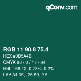 カラーコード: RGB 11 90.8 75.4 | qconv.com