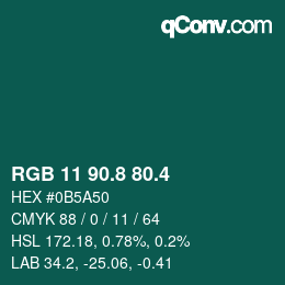 カラーコード: RGB 11 90.8 80.4 | qconv.com