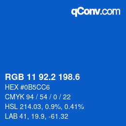 カラーコード: RGB 11 92.2 198.6 | qconv.com