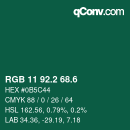 カラーコード: RGB 11 92.2 68.6 | qconv.com